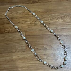 Elegant Long Silver and Pearl Necklace